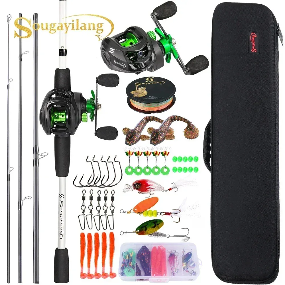 Sougayilang Baitcasting Balıkçı Çubuk Kitleri Karbon fiber 4 bölümler Döküm Çubuğu ve Metal Makara Makarası Tatlı su bas balıkçılık seti 240108