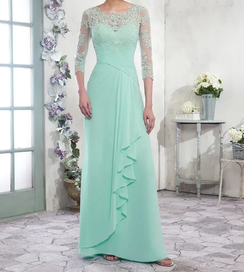 A-Line Mother Chiffon of the Bride Scoop-blixtlås med knappar Back Floor Elegant Evening Formal Dresses YD