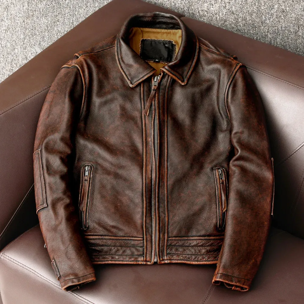 Swallow Tailed Men Leather Jacket Vintage Motorcykeljackor 100% Cowhide Leather Coat Man Biker Kläder Asiatisk storlek S-6XL M697 240108