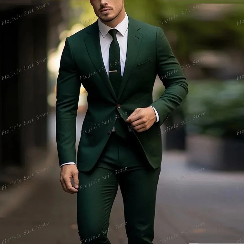 Costume d'affaires vert foncé pour hommes, Tuxedos de marié, pour bal de mariage, ensemble formel 2 pièces, veste et pantalon, 240108