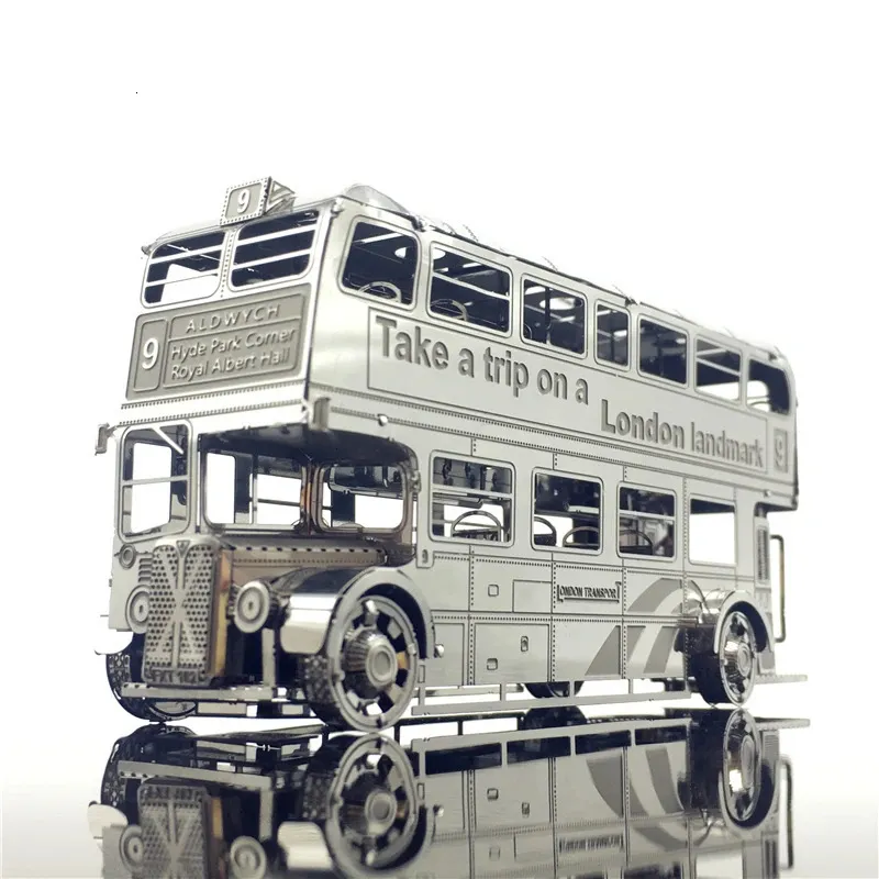 Iron Star Sliver 3D Metal Puzzle Kits London Bus Car Assolble Model I22207 2 Sheets DIY 3D Laser Cut Jigsaw Toy 240108