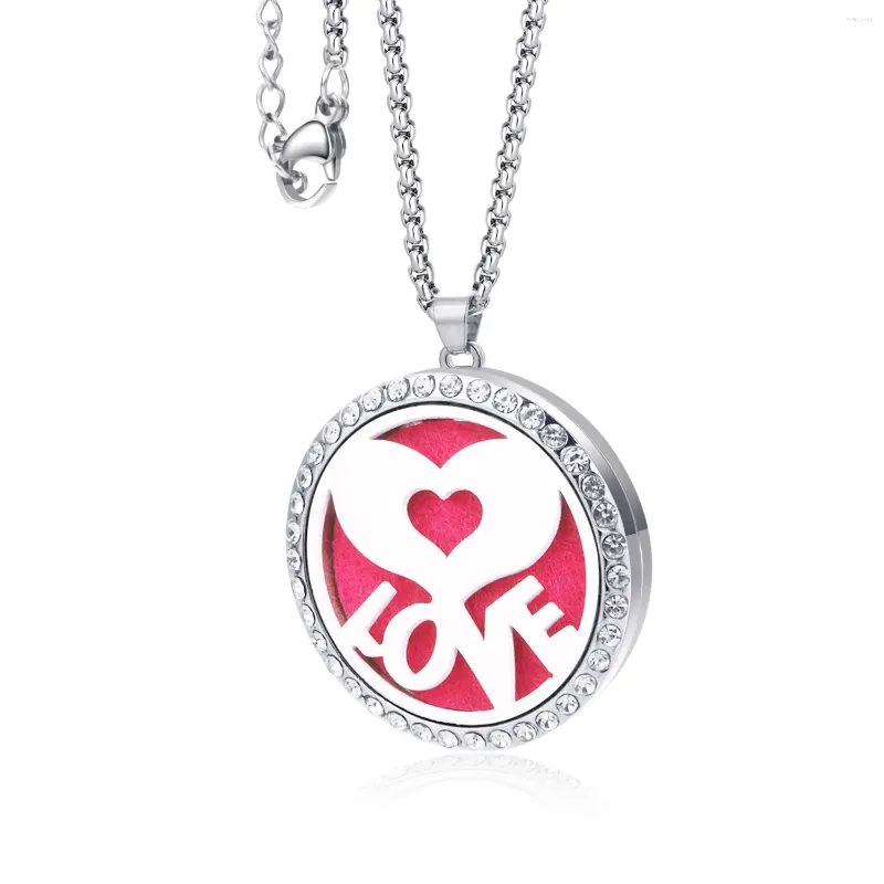 Pendentif Colliers En Acier Inoxydable Motif Coeur Amour Rond Charme Pendentifs Strass Huile Essentielle Boîte Bijoux Pour Maman Papa