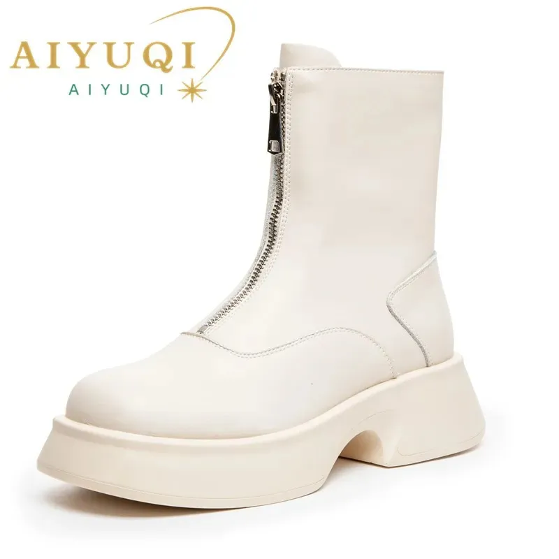 AIYUQI femmes Chelsea bottes en cuir véritable mode fourrure hiver femmes avant fermeture éclair Style britannique court 240108