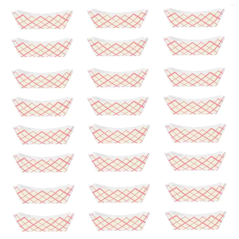 Stoviglie usa e getta 50 pezzi vassoi di carta rosso e bianco resistente al grasso vassoio da portata contenitore snack scatola di imballaggio per cani tacos patatine fritte