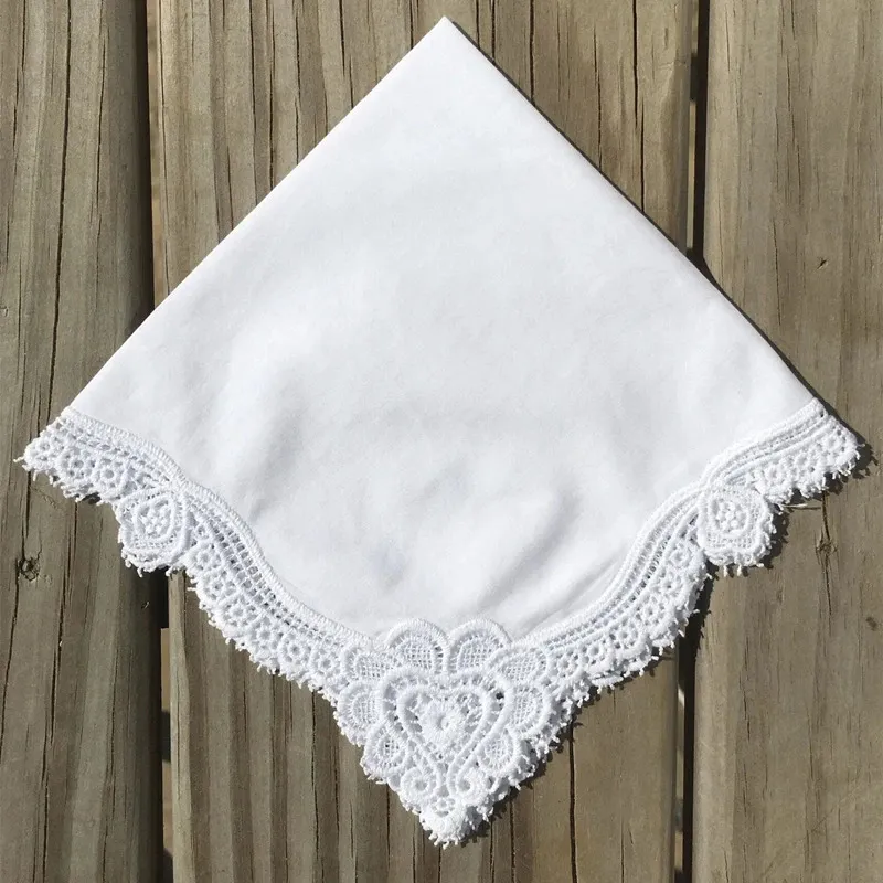 handkerchief White soft 100% cotton Wedding Handkerchief Elegant Embroidered crochet lace For Bridal Hankies 240108