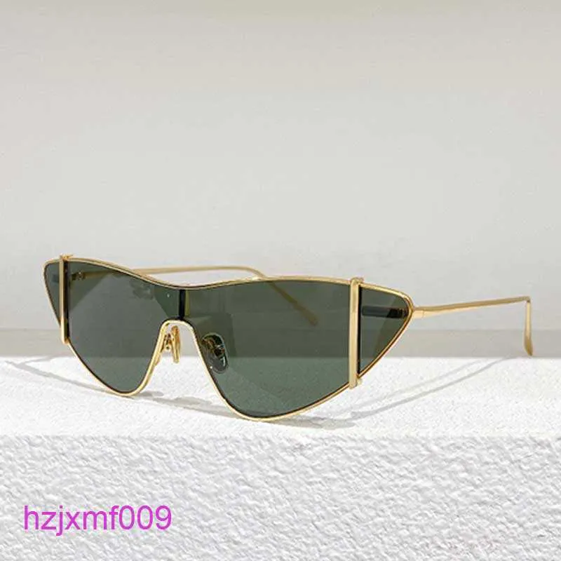 Jhno Lunettes de soleil Femmes Designer Cat Eye Sl536 Cadre en métal doré Marron Lentille verte Pilot Lady Mode Lunettes décontractées Top qualité avec boîte d'origine