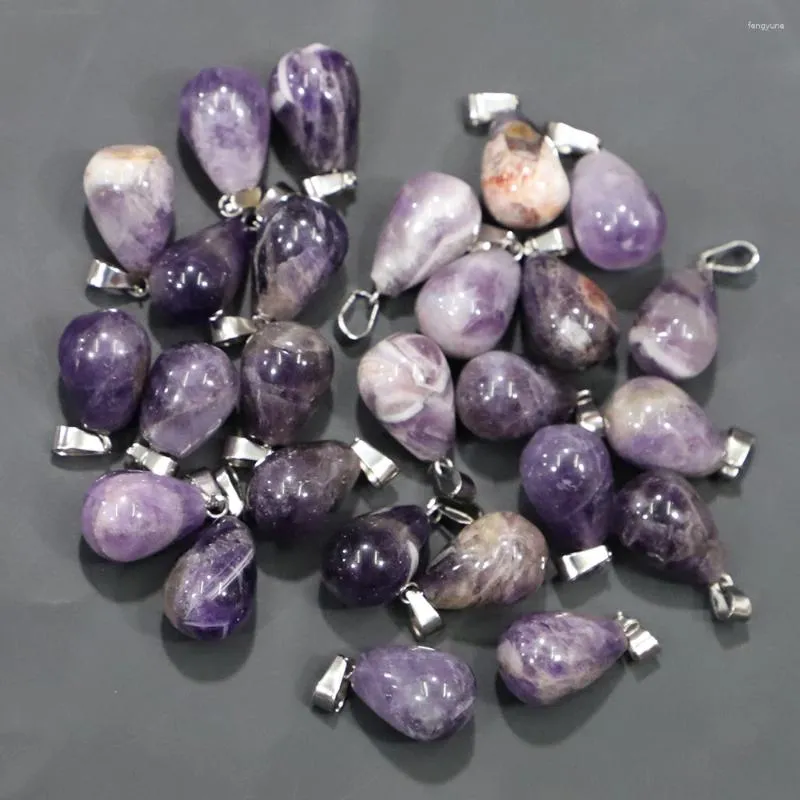 Hänghalsband som säljer naturlig halvädelsten rund droppe Amethyst charm diy smycken örhängen halsband accessoarer grossist 20 st