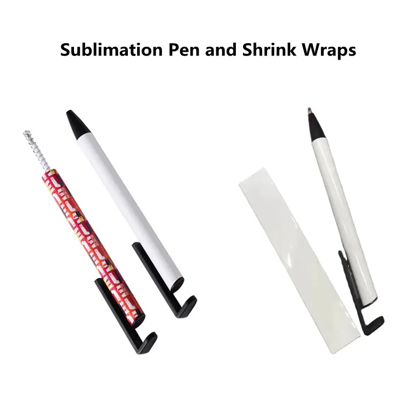 2 IN 1 Sublimation Pens with Shrink Wraps Cartridge DIY Blanks Phone Holders Thermal Heat Transfer White Ballpoint Gel Pen Wholesale LL