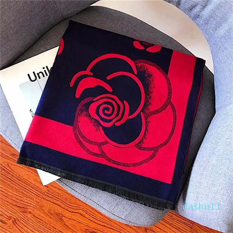 Scarves Designer Women Autumn Winter Thick Camellia Female Scarf Warm Knitted Women Luxury Cashmere Shawls Fashion Accessor