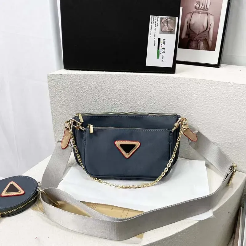 2023 Top Luxury Women's Shoulder Bag Fashion Designer Väskor Metal Chain Bag Casual mångsidig Multi Grid Nylon Små fyrkantiga väskor