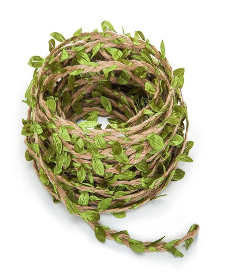 Simulação de folhas verdes tecelagem corda de cânhamo diy casamento aniversário decoração de casamento rattan presente buquê embalagem corda 5mm 5y3703428