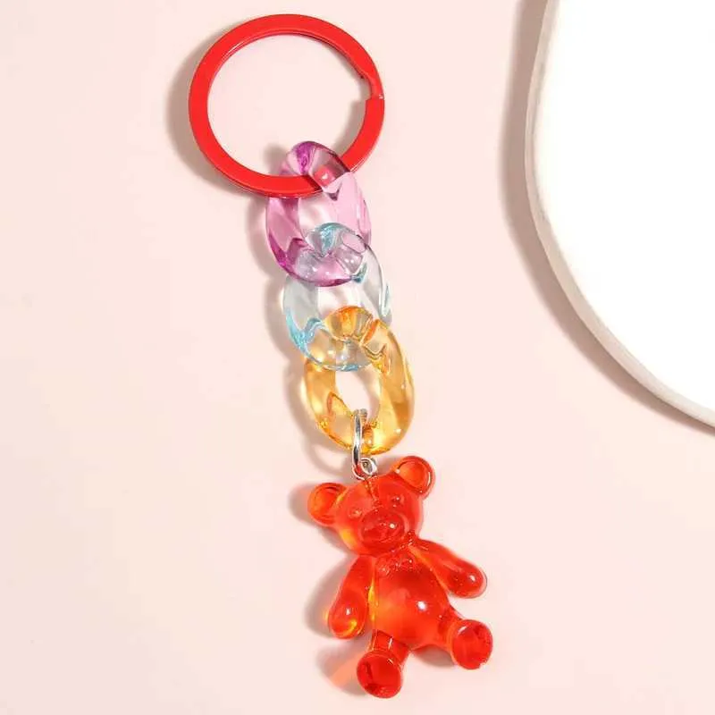 Key Rings Acrylic Plastic Link Chain Keychain Colorful Handmade Bear Key RFriendship Gifts For Women Girls Handbag Accessorie Jewelry J240108