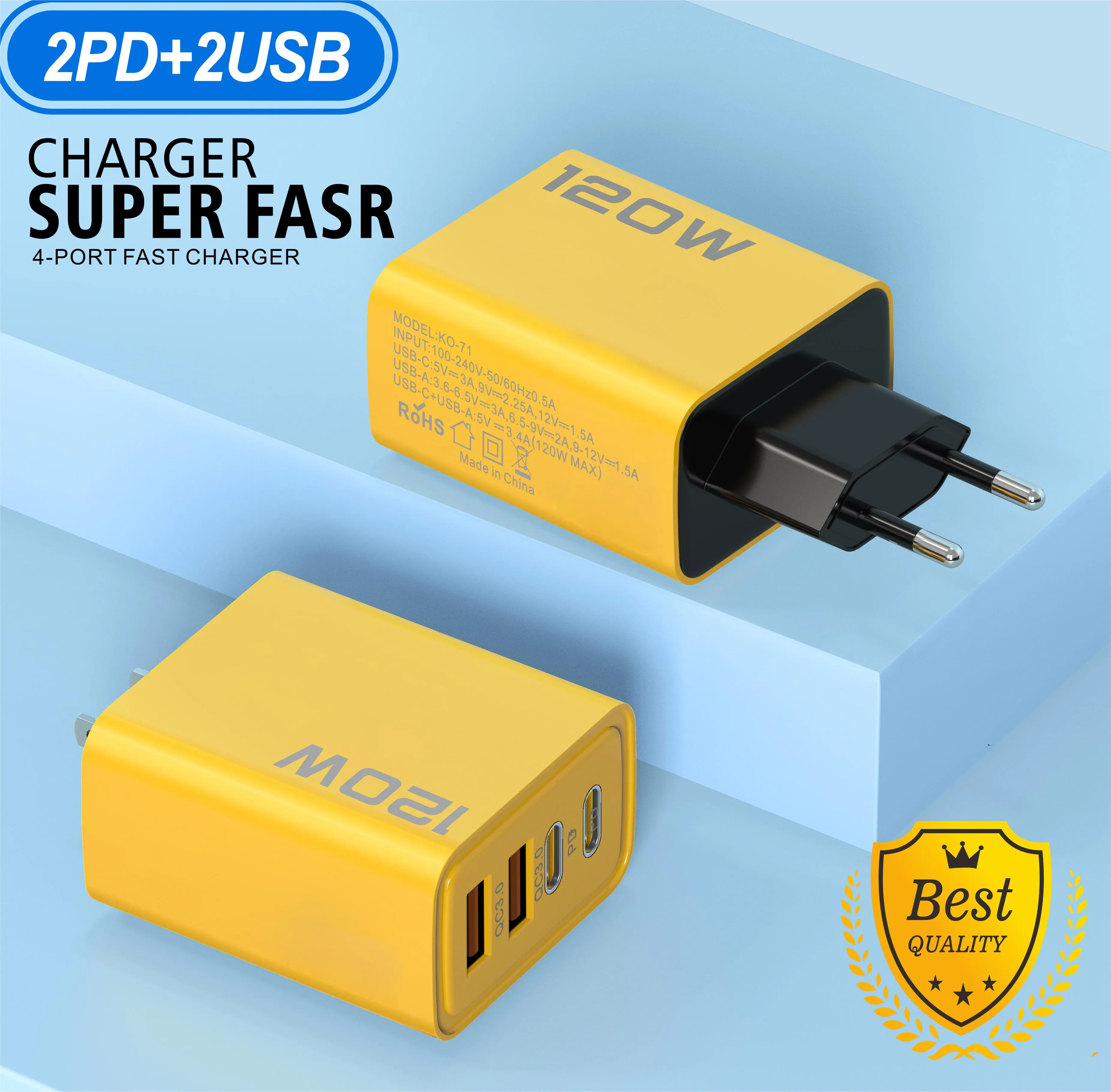2USB-C PD トラベルチャージャー 高速 120W USB C Super Fast Charger Bumblebee 2PD+2USBパワー