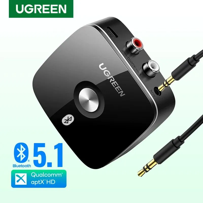 Connettori UGREEN Ricevitore Bluetooth RCA 5.1 aptX HD 3.5mm Jack Aux Adattatore wireless Musica per TV Auto 2RCA Ricevitore audio Bluetooth 5.0