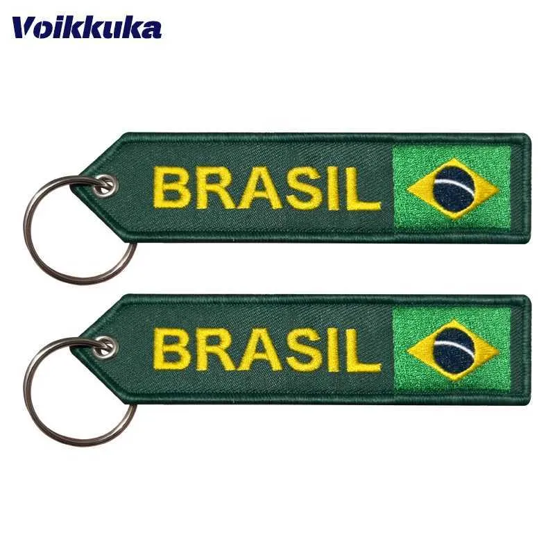 Key Rings 1PC 2PCS 3PCS Set Sale Brasil Flag Both Sides Embroidery Arrow Shape Tag Key Chain Car Truck Backpack Keychain Gifts Wholesale J240108