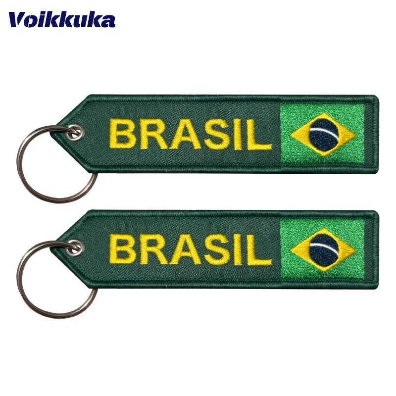 Schlüsselanhänger 1PC 2PCS 3PCS Set Sale Brasilien Flagge Beide Seiten Stickerei Pfeilform Tag Schlüsselanhänger Auto LKW Rucksack Schlüsselanhänger Geschenke Großhandel J240108