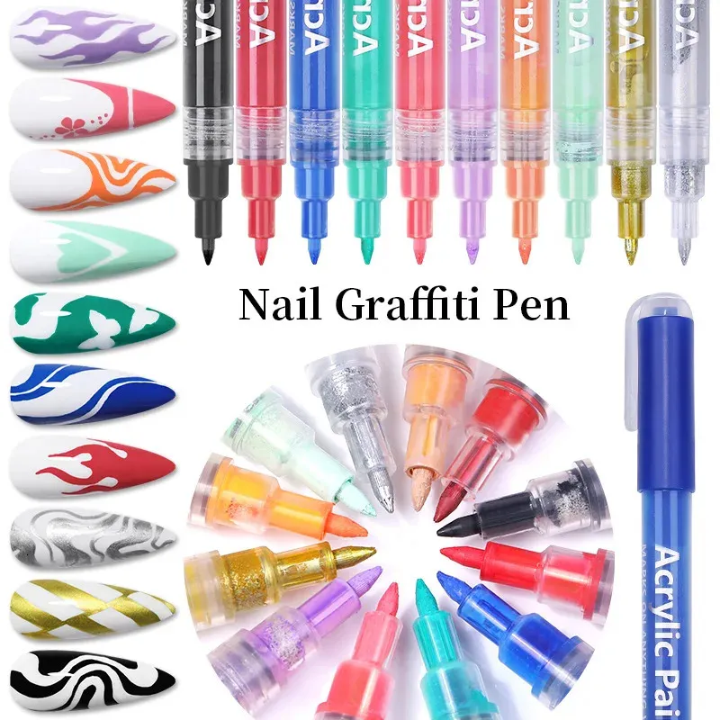 Nail Graffiti Pen 3pcs Set 3D Nail Art Painting Pen Three-In-One Nail Oil Glue Pen DIY Nail Art Can Draw Favorite Patterns 240106