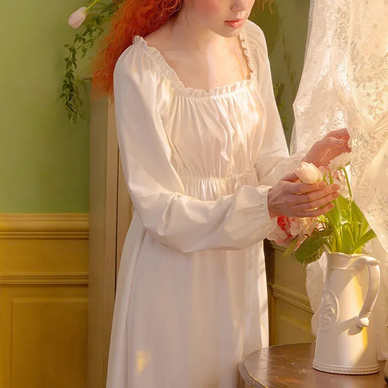 Women's Lolita Dress Ruffle Princess Sleepshirts Vintage Long Sleeve Cotton Nightgowns.Victorian Nightdress Lounge Sleepwear 240108