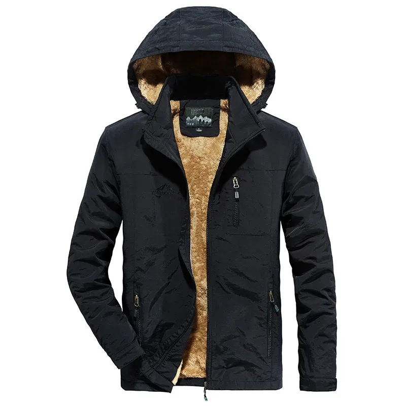 Mens Casual Winter Jacket Fleece and Thick Youth Outdoor Waterproof Windbreaker Quick Dry Coat Hooded Menswear 240108