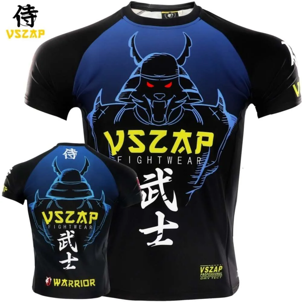 Vszap Jiu Shu Wolf Bushido T-shirt sportiva elasticizzata a maniche corte MMA ad asciugatura rapida Fiess Fight Training Fighting da uomo