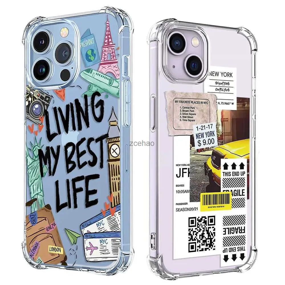 Mobiele Telefoon Gevallen New York Londen Sticker Etiketten Telefoon Case Voor iPhone 14 13 12 11 Pro X XS XR Max 7 8 Plus SE 2 3 Schokbestendig Zacht TPU AchterkantL240105