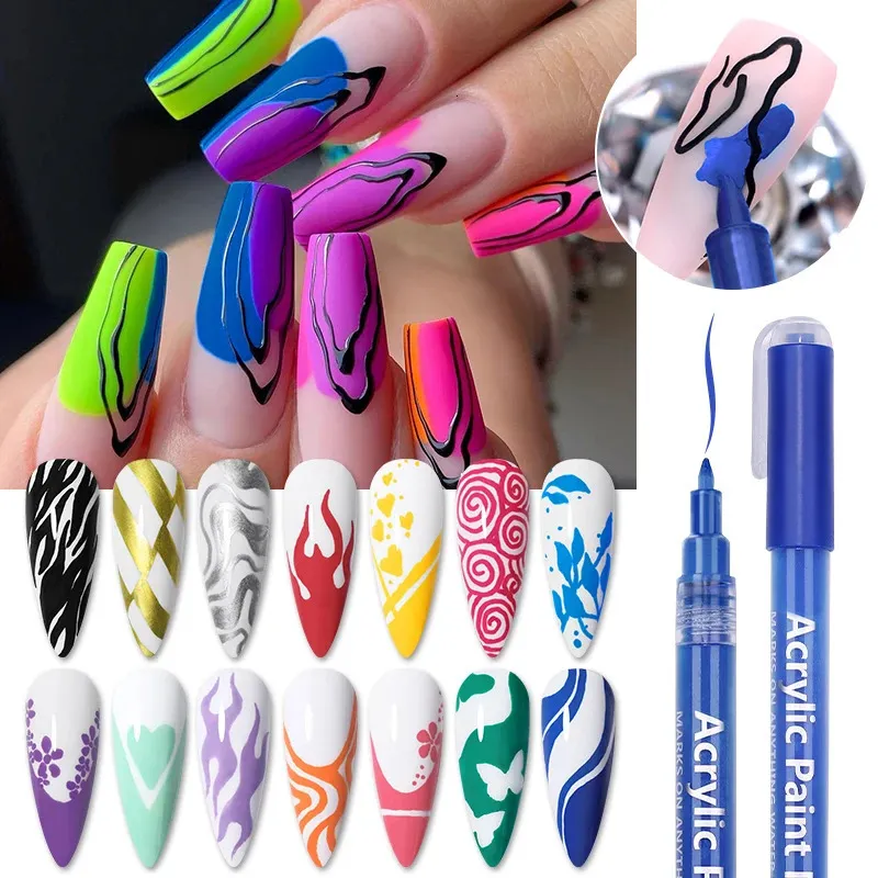 Nail Art Graffiti Pen Negro Blanco Oro 3D Líneas abstractas Pintura impermeable Liner Patrón de mármol DIY Esmalte de uñas Pluma de dibujo 240106