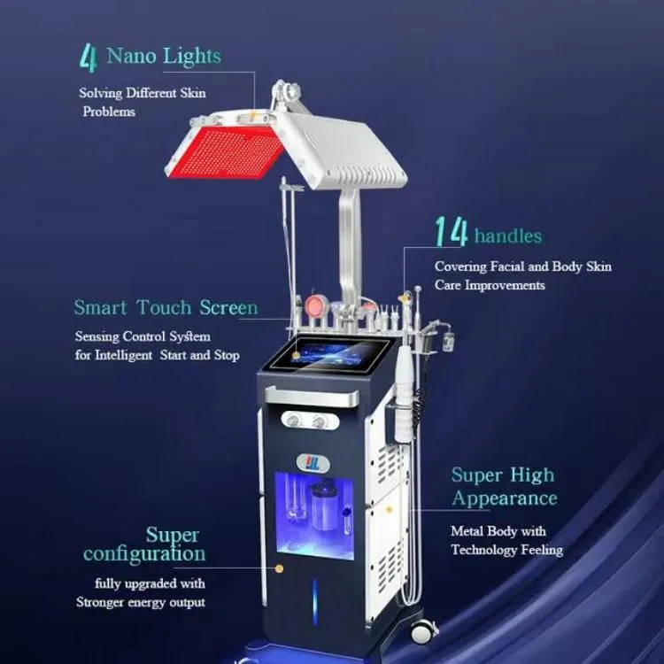 14 in 1 water oxygen jet aqua peel facial machine with photon led light therapy Facial Cleanser Hydrodermabrasion Machine