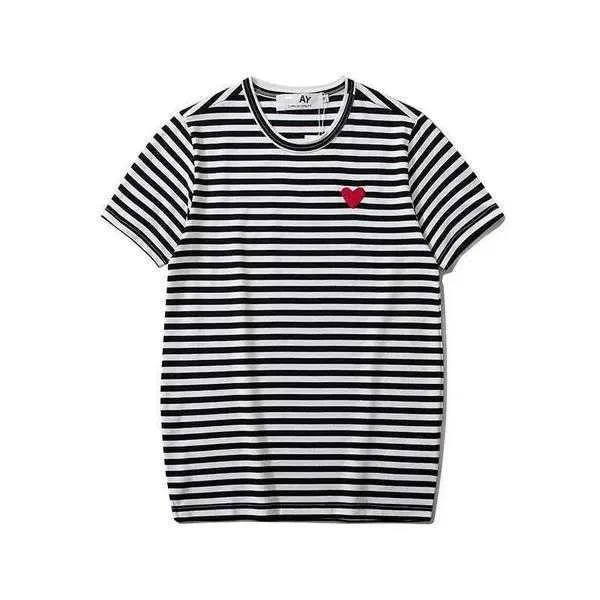 Men's and Women's Striped Sweater T-shirt Designer Play commes des garcons Embroidered Long Sleeve Pullover Love Fashion Couple Loose Short Sleeve f23