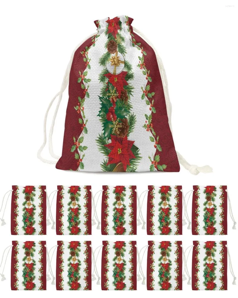 Decorazioni natalizie Fiore Bacca Campana Sacchetti regalo Custodia con coulisse Borsa per snack per caramelle Conservazione dell'imballaggio