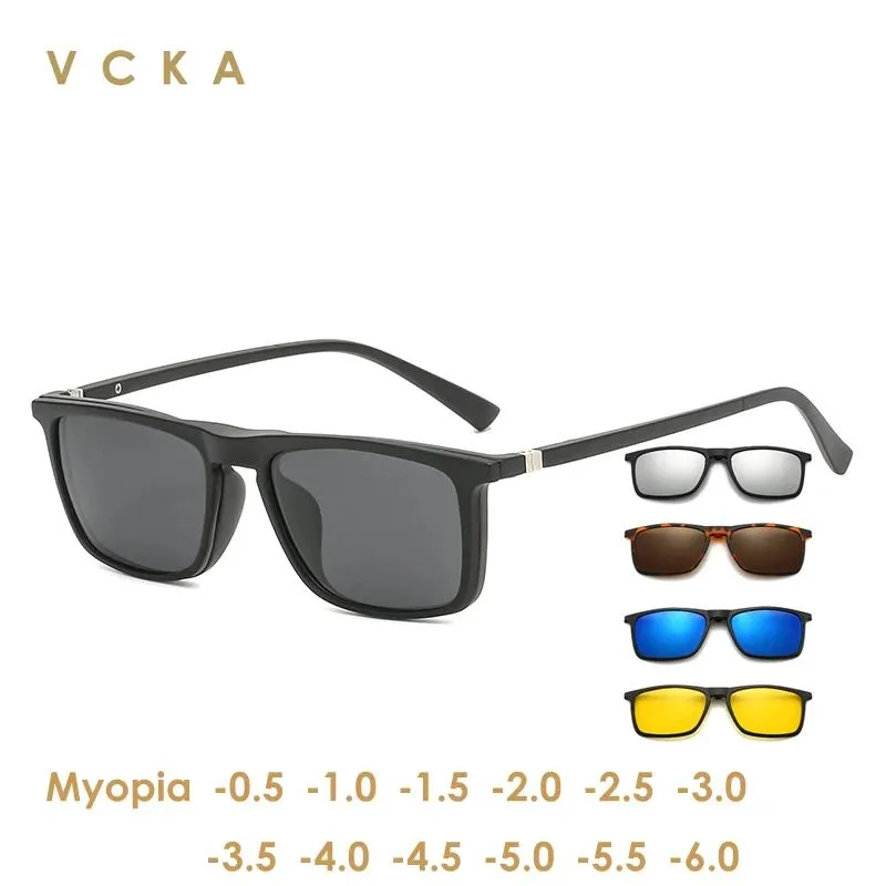 サングラスVCKA 6 in 1偏光ミオピアサングラス男性メスメガネの磁気クリップTR90光学処方眼鏡フレーム0.5〜10