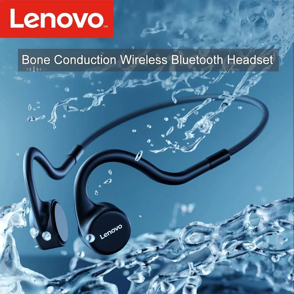 Earphones New Lenovo X4 Bone Conduction Earphones True Vibration Waterproof Bluetooth Wireless Sport Running Headset Lightweight with Mic