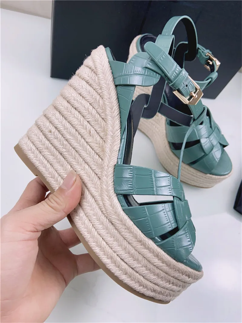 Designer Luxury Tribute 85 Periwinkle Blue Wedge Sandals Cork Platform Shoes Genuine leather With Box