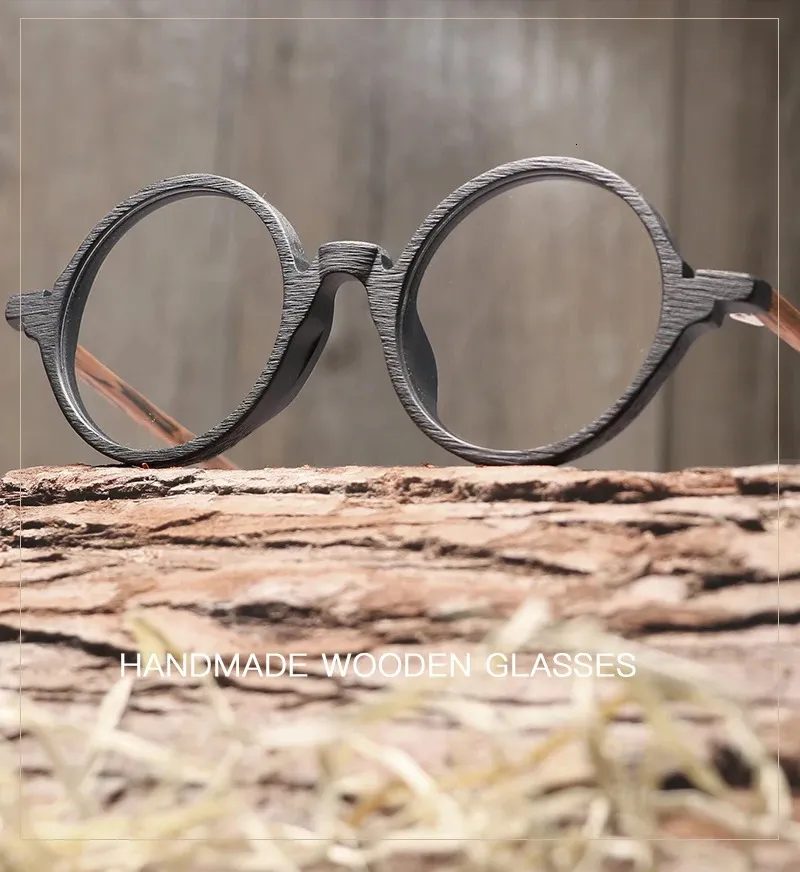 Round Wooden Retro Frames Stylish Prescription Eyeglasses Round Wooden Retro Frames Stylish Prescription Eyeglasses