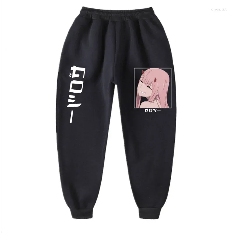 Calças masculinas anime japonês querido no franxx zero 2 harajuku outono inverno impresso jogging homens casuais