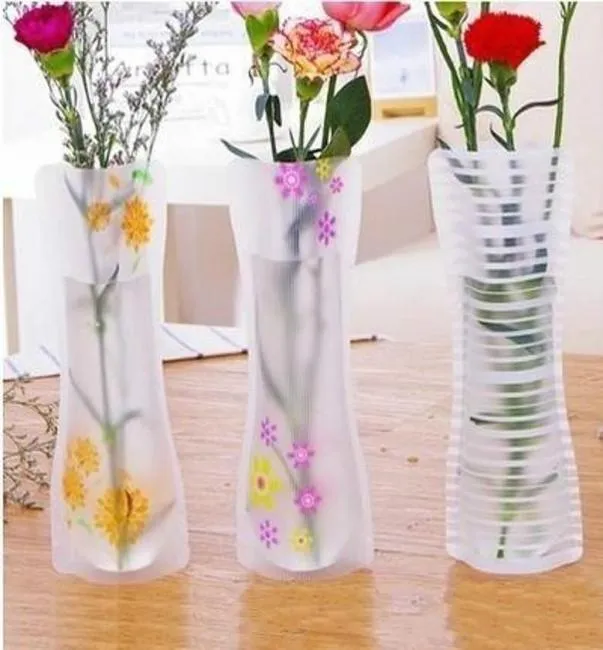 50pcs Yaratıcı Clear Pvc Plastik Varslar Su Çantası Ekofili Dostu Katlanabilir Çiçek Vazo Yeniden Kullanılabilir Ev Düğün Dekorasyonu RH36415839608