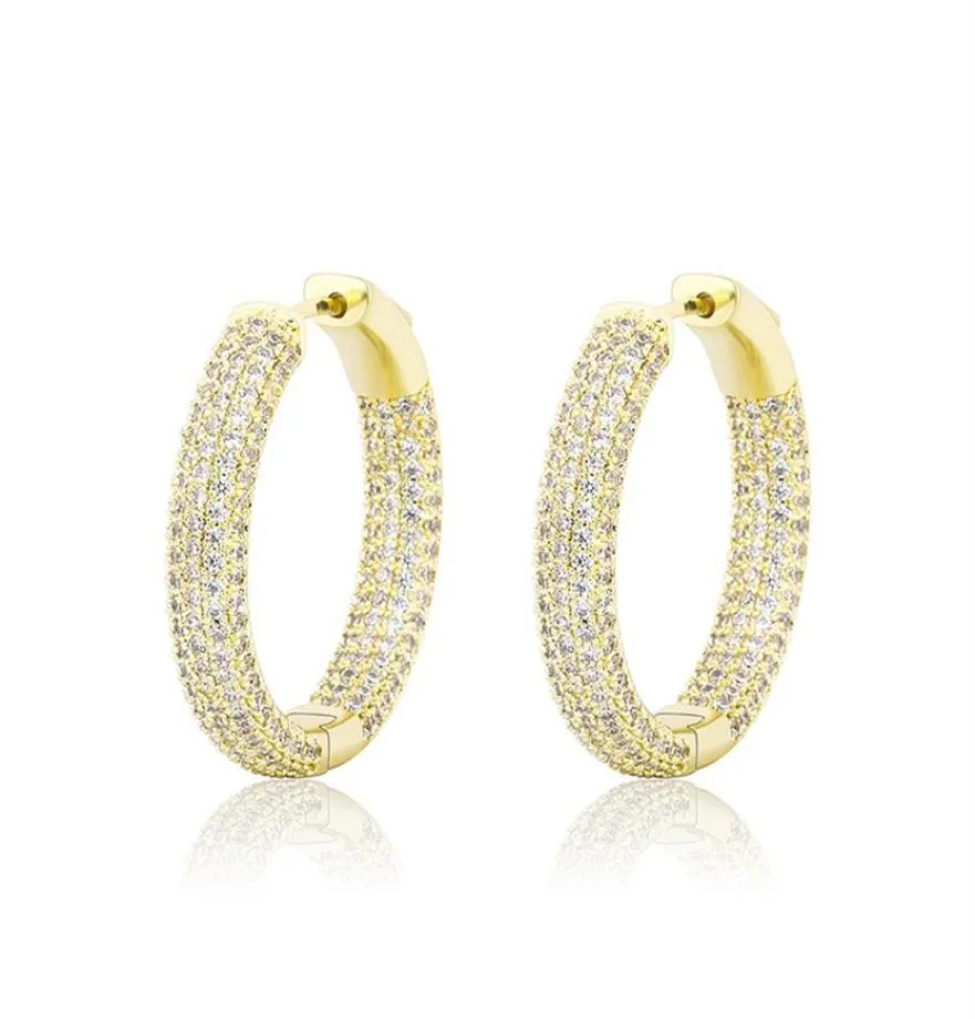 Luxury Gold Silver Color Circle Earrings Fashion Men Women Brief Trendy Hip Hop Earrings Bling Zircon Hoop Earrings297P6059698