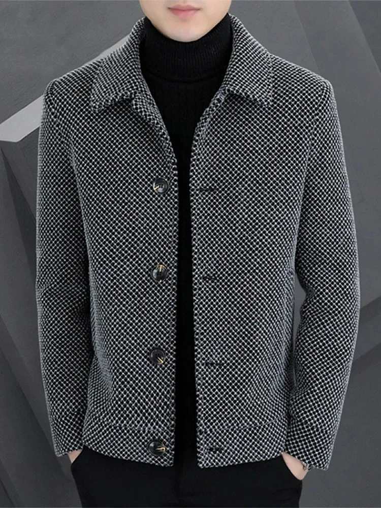太いジャケットの男性カジュアルフェイクファーファッション冬の温かい高品質のコートマンプラッシュソリッドターンダウンカラーシングル胸のアウトウェア