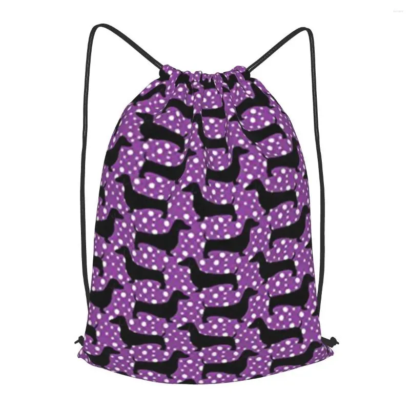 Shoppingväskor Dachshunds Purple DrawString ryggsäck män gymträning fitness sportväska buntad yoga för kvinnor