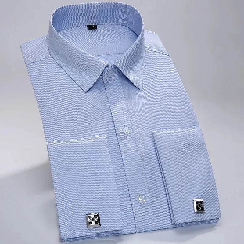 S - 6XL camisa de casamento masculina smoking camisa de vestido francês abotoaduras formal camisa de manga longa masculina slim fit camisa de punhos franceses 240109