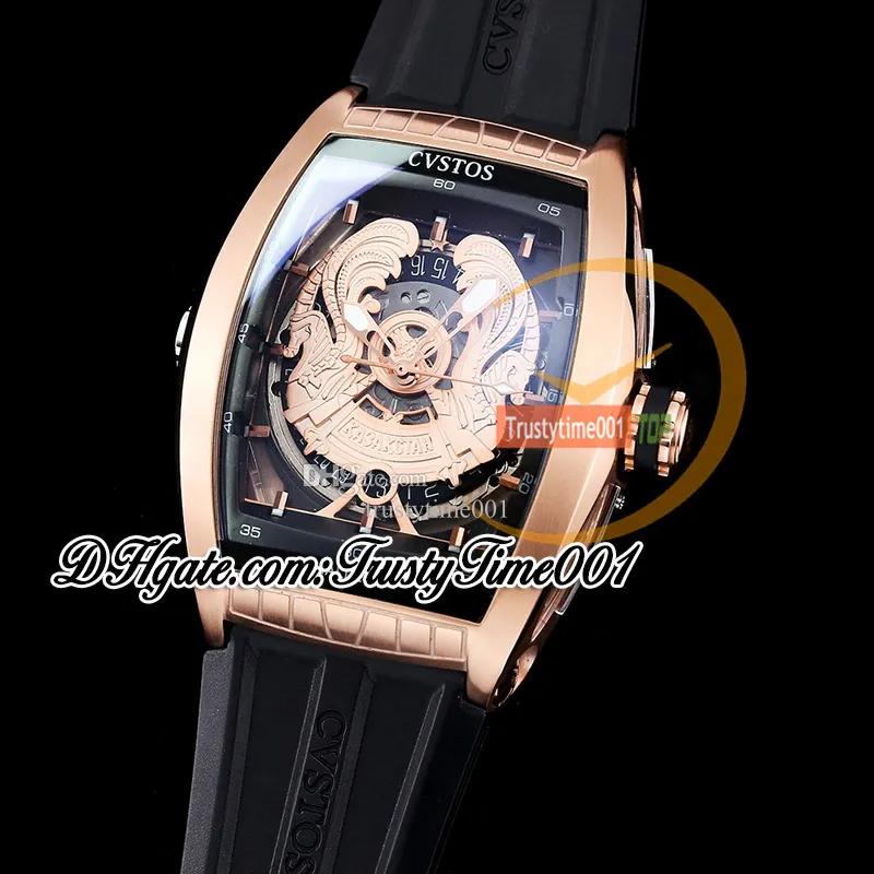 Cvstos Challenge stemma mondiale Kazakistan orologio automatico da uomo quadrante scheletrato in oro rosa cinturino in caucciù edizione limitata orologi Reloj Hombre trustytime001