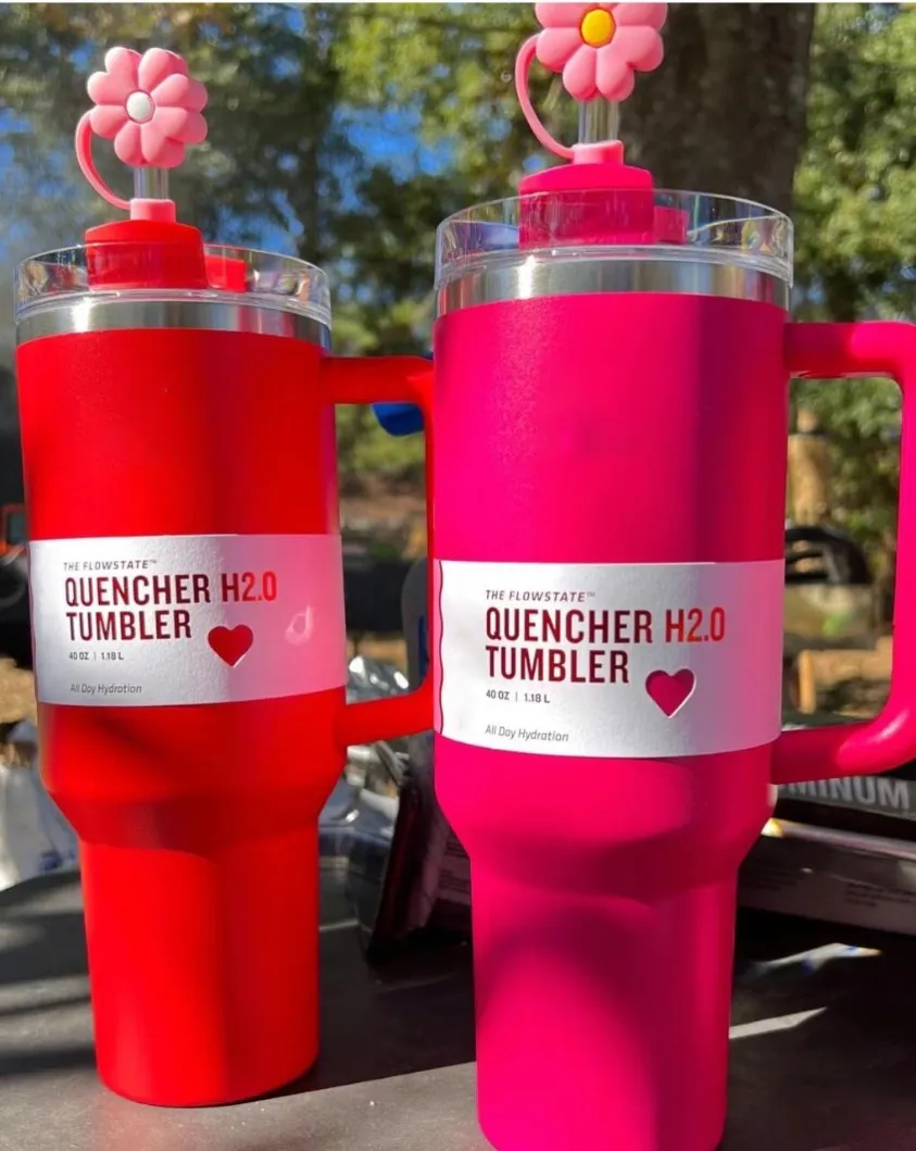 US STOCK 1:1 Same QUENCHER H2.0 Cosmo Pink Parade Target Red TUMBLER 40 OZ 4 HRS HOT 7 HRS COLD 20 HRS ICED cups 304 swig wine mugs Valentine Day Gift Flamingo u0109