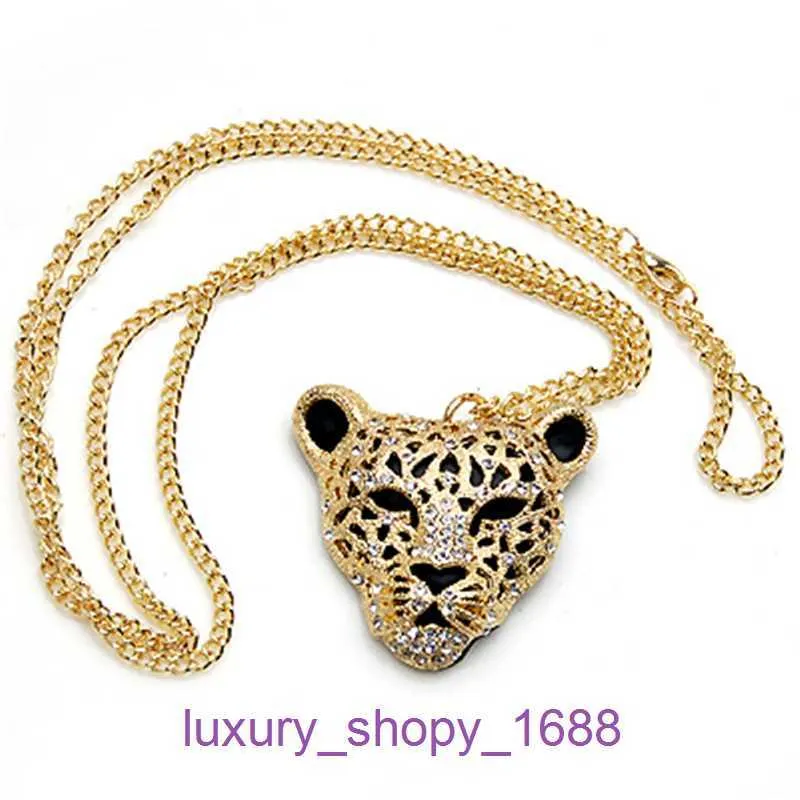 Collier classique de pneus de voiture de créateur de mode pour femmes, édition coréenne, bijoux complets de diamants, tête de léopard sexy à grande fleur avec double couche, deux avec boîte d'origine