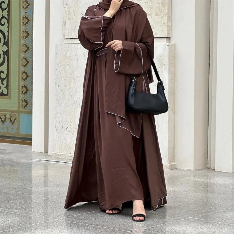 Etniska kläder Dubai Abaya Women Muslim Open Cardigan Maxi Dress Set 2 Pieces Turkiet Kimono Arab Eid Party Gown Jalabiya Femme Caftan