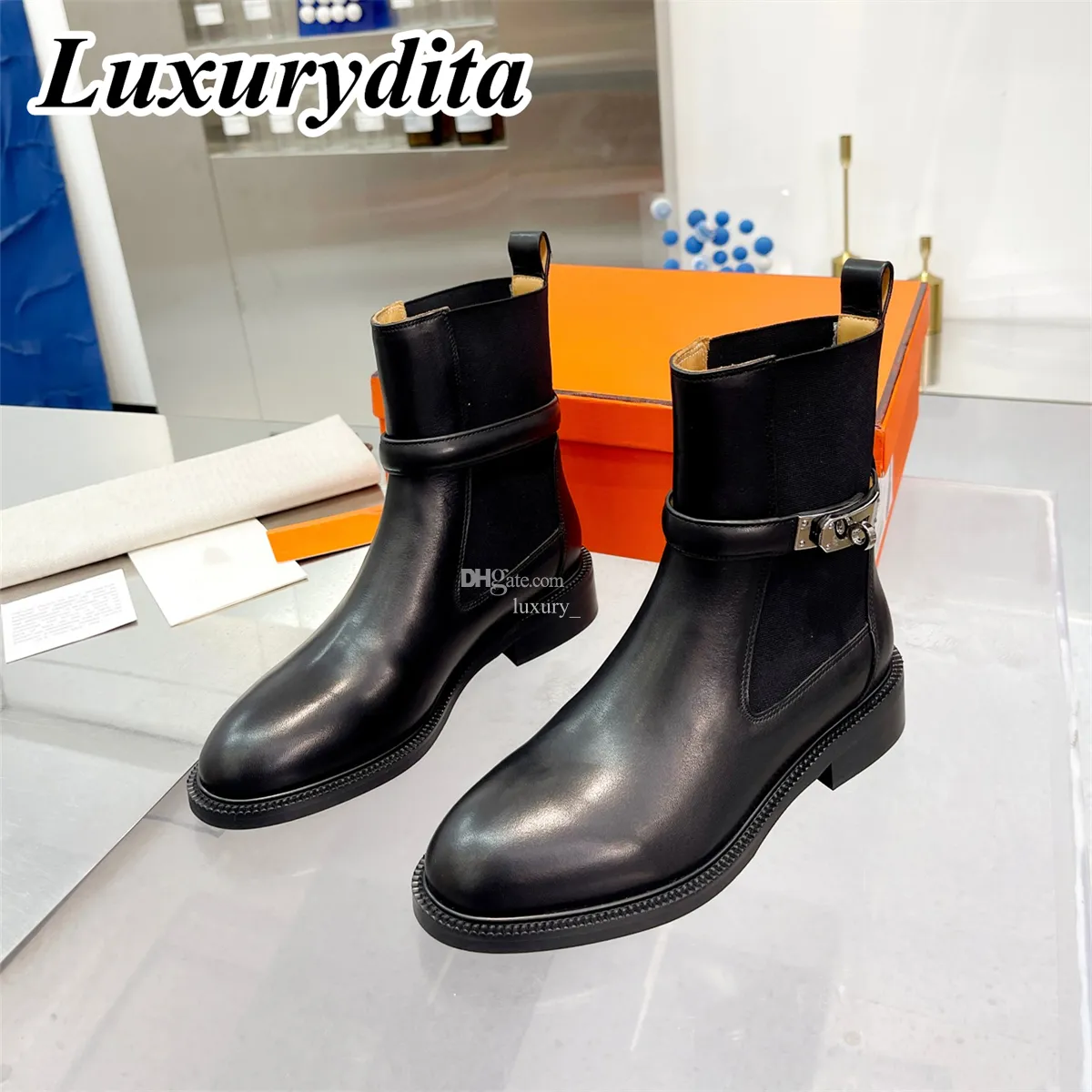 Hochwertige Designer-Damen-Langstiefel, luxuriöse Martin-Stiefel mit dicker Sohle und hohem Absatz, Mode-Leder-Over-Stiefel, Overknee-Socken, Stiefel, Chelsea-Stiefel, H-Absatz YMHM 011