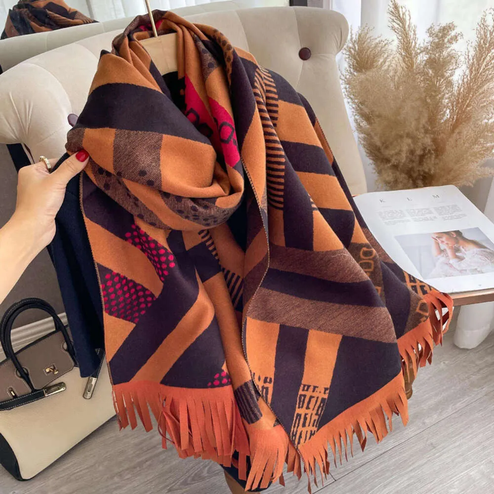 Winter New Checkered Printed Tassel Fashion Cashmere Fashionable Sweet Shawl Medium Length Thick Warm Scarf