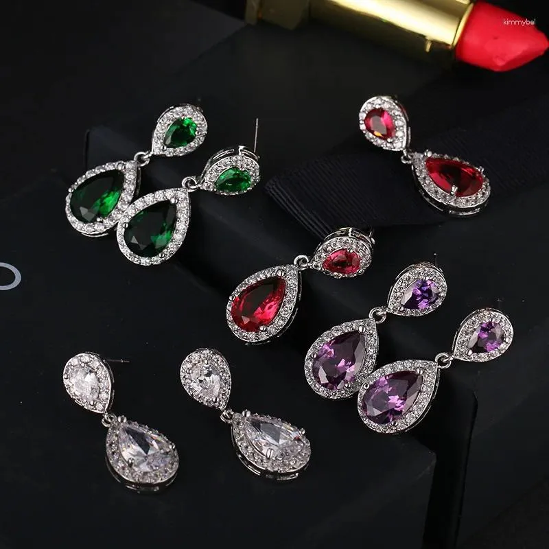 Dangle Earrings Teardrop For Wedding Cubic Zirconia Drop Pierced Clip Women Bridal Jewelry
