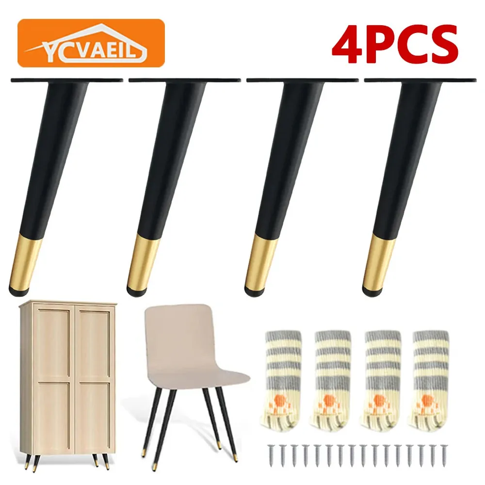 4PCS metalowe meble nogi czarne złoto zwężające się krzesło stołkowe sofa sofa szafka nocna noga stół 10121517202530cm 240109