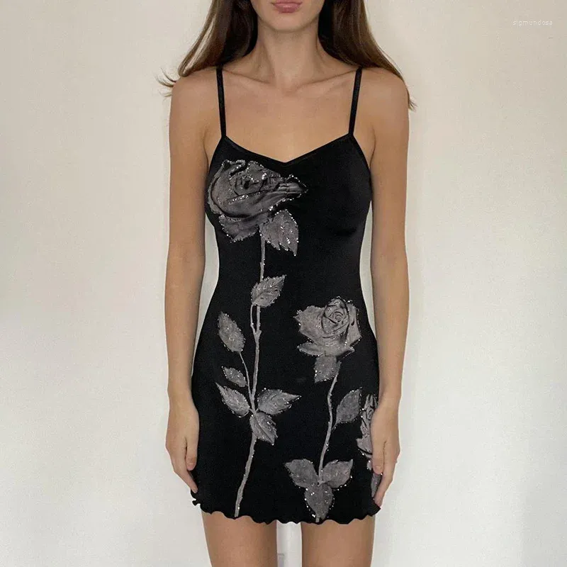 Casual Dresses Ladies Nightclub Beautiful Sexy Strap Dress Spring Summer Silver Flower Diamond Skinny Mini