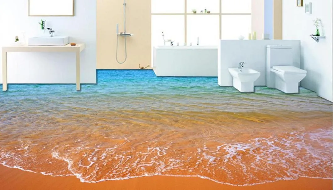Top clássico 3D estilo europeu ondas de praia 3D pintura de piso de banheiro papel de parede para banheiro à prova d'água5946953