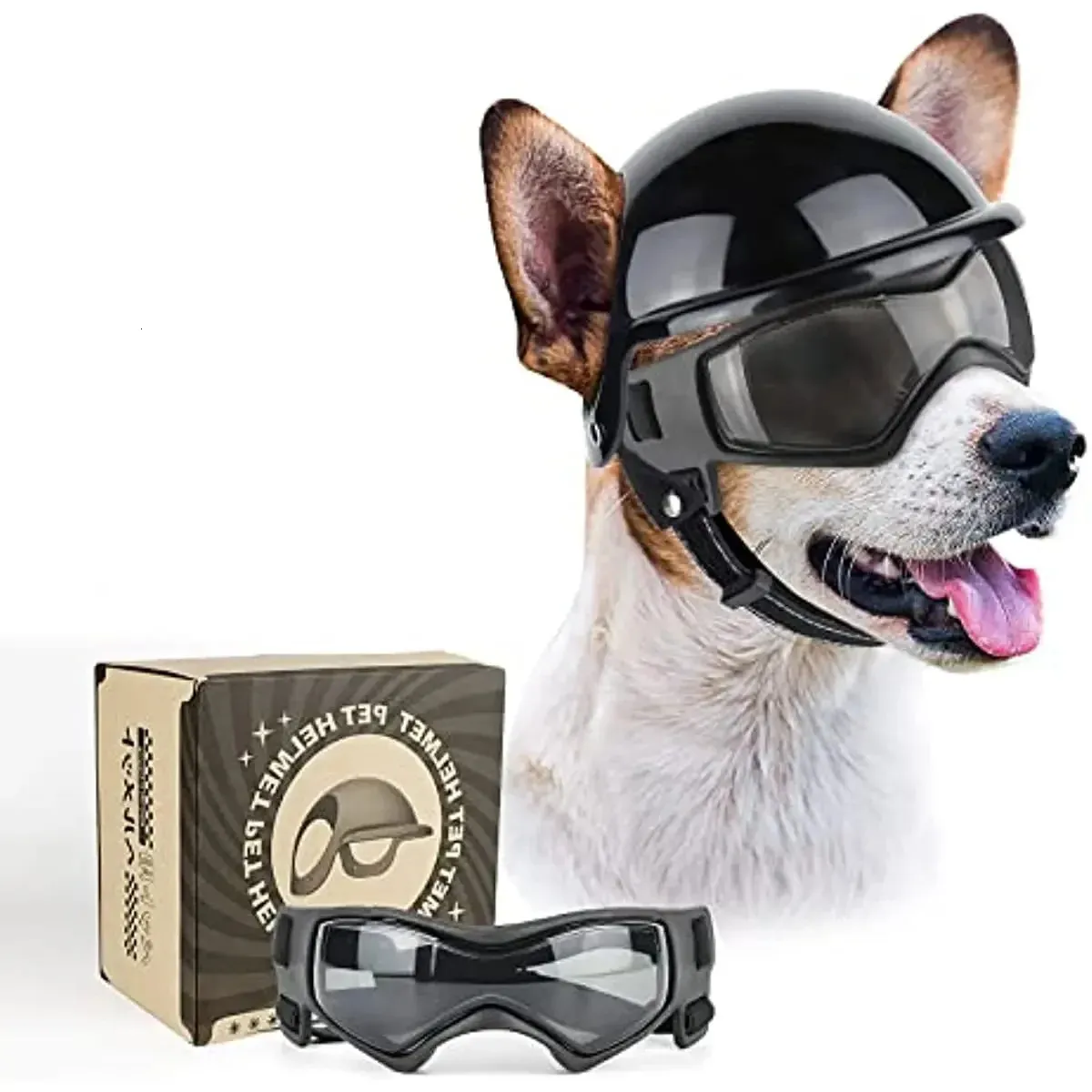 ATUBAN Lunettes pour Chiens de Petite Taille avec Casque 2 pièces Lunettes de Soleil pour Chien et Ensemble Hemet pour Petit Chien Moyen Conduite en Plein air Marche 240108